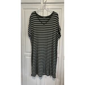 T By Talbots Plus Striped Shift Midi Dress Size 3x Cold Shoulder Stretch Comfort